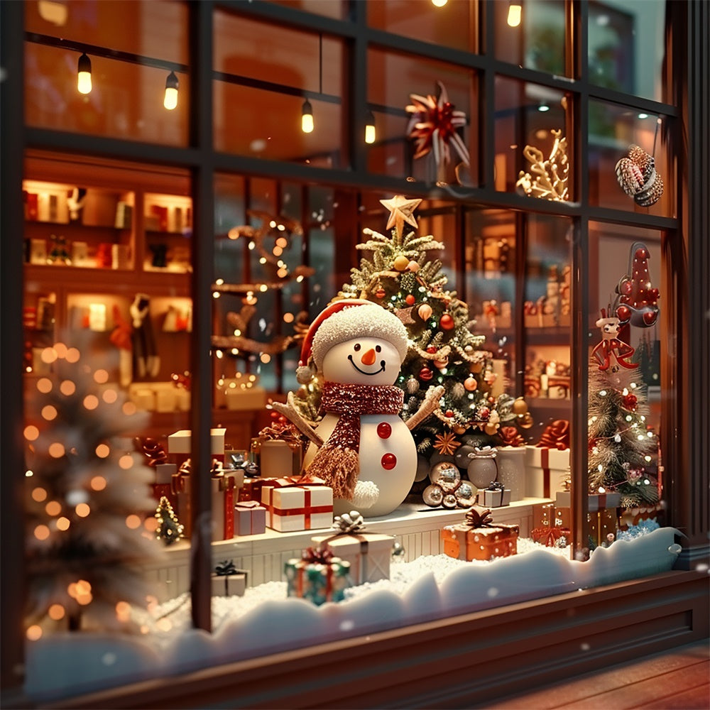 Christmas Snowman and Gifts Window Backdrop BRP8-95