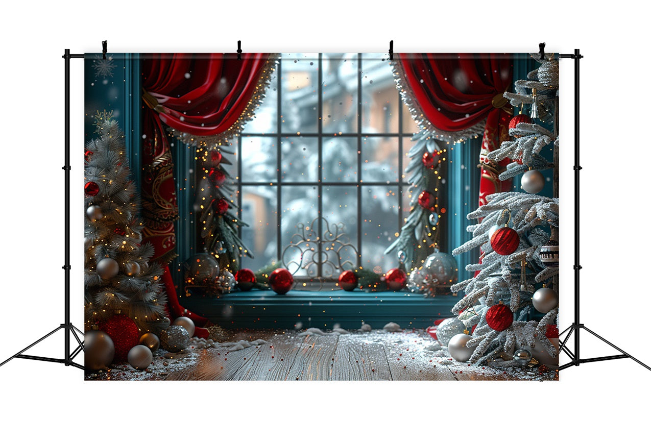 Frosted Trees Festive Ornaments Window Backdrop BRP9-101