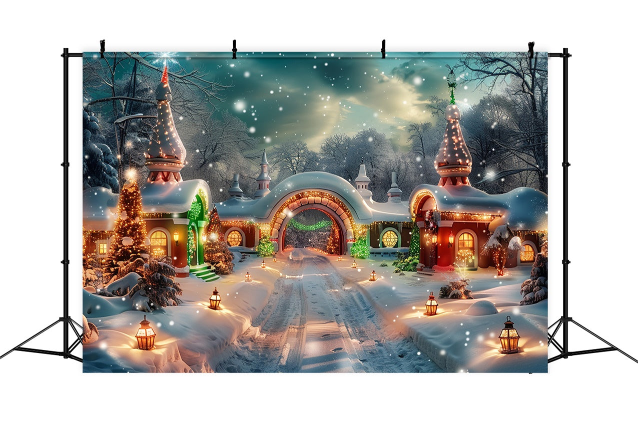 Glowing Christmas Lanterns Snowy Village Backdrop BRP9-102