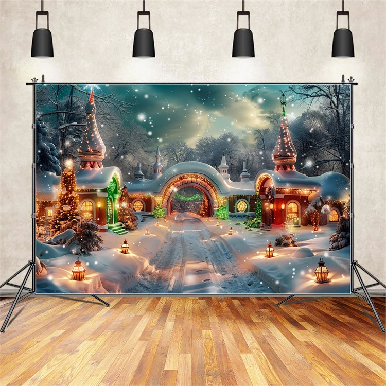 Glowing Christmas Lanterns Snowy Village Backdrop BRP9-102