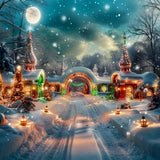 Glowing Christmas Lanterns Snowy Village Backdrop BRP9-102