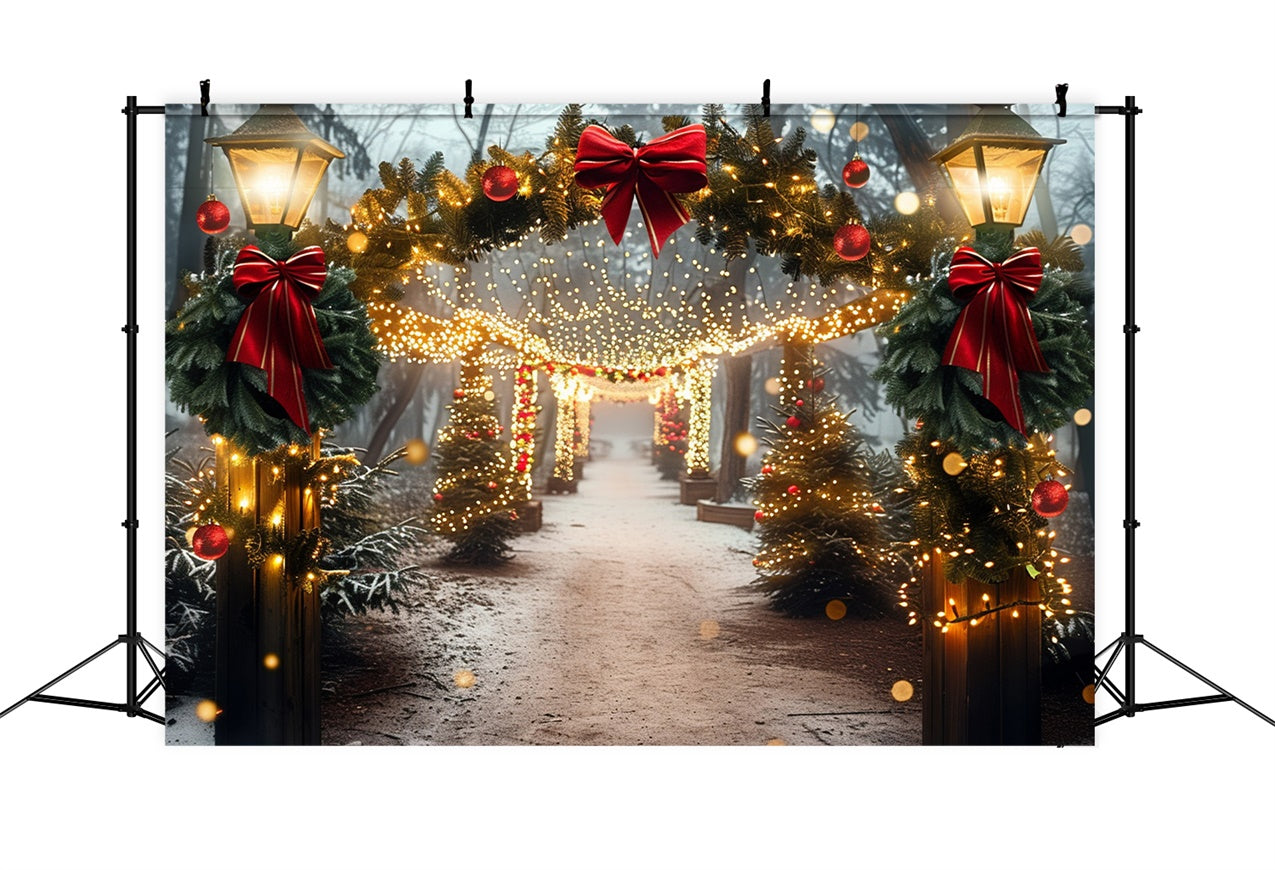 Red Bow Wreath Glowing Christmas Walkway Backdrop BRP9-105