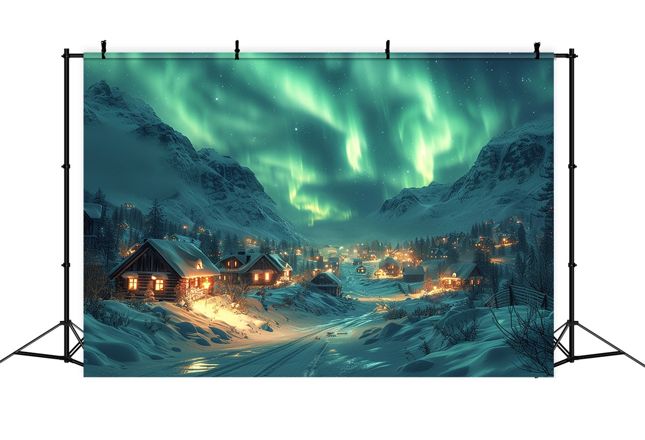 Northern Lights Over Snowy Christmas Village Backdrop BRP9-108