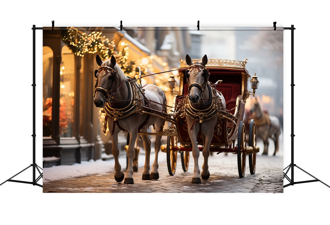 Christmas Carriage Passing Festive Storefronts Backdrop BRP9-109