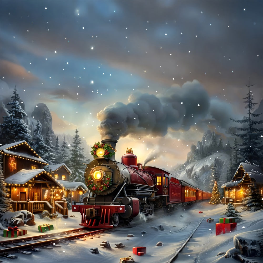 Vintage Christmas Express Through Snowy Village Backdrop BRP9-111