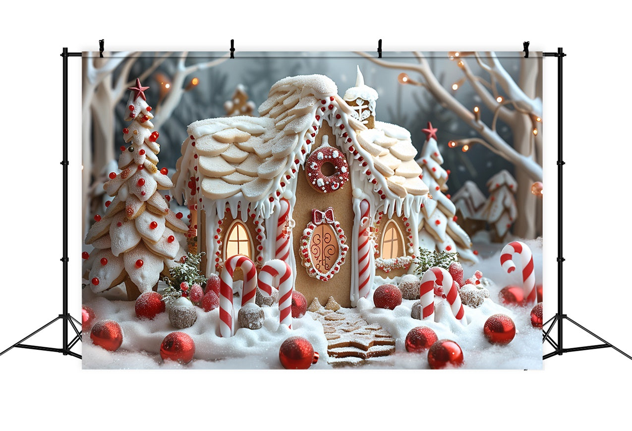 Candy Cane Christmas Village Gingerbread House Backdrop BRP9-112