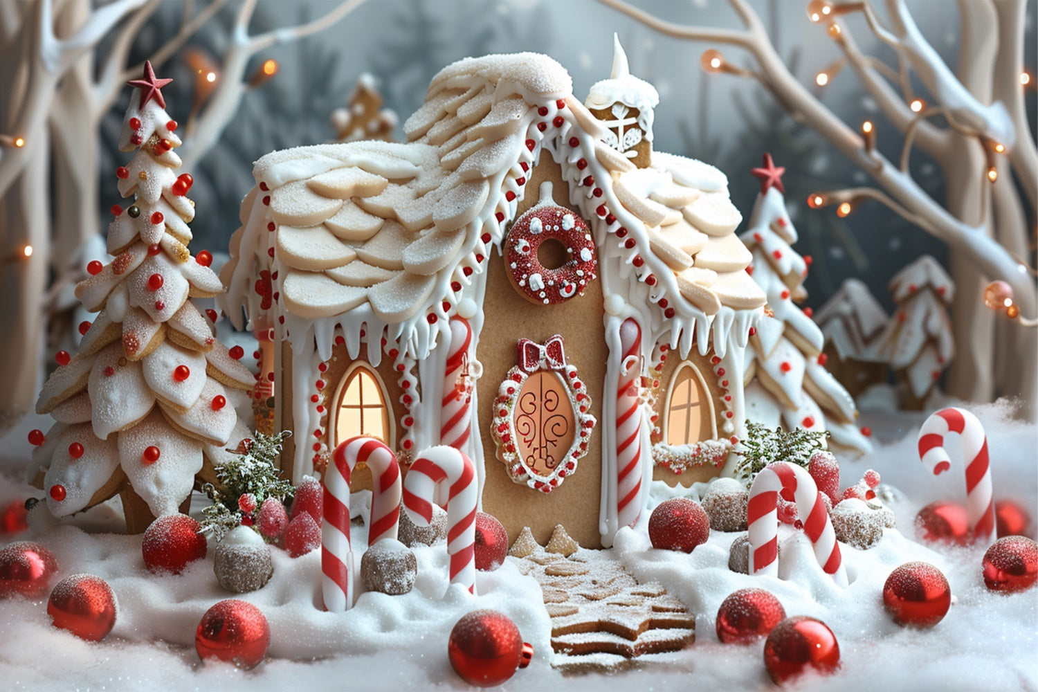 Candy Cane Christmas Village Gingerbread House Backdrop BRP9-112