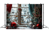 Snowy Christmas Window Holiday Ornaments Backdrop BRP9-116