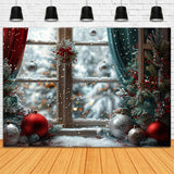 Snowy Christmas Window Holiday Ornaments Backdrop BRP9-116