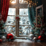 Snowy Christmas Window Holiday Ornaments Backdrop BRP9-116