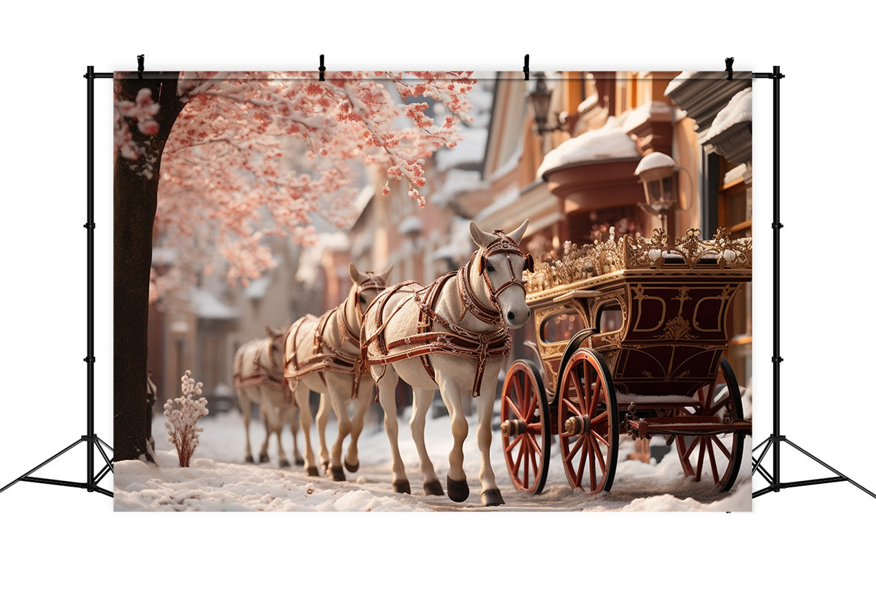 Regal Carriage Ride through Snowy Streets Backdrop BRP9-120