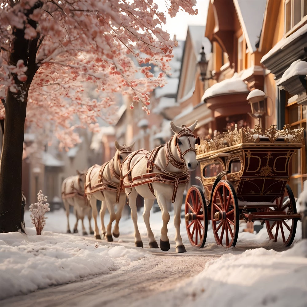 Regal Carriage Ride through Snowy Streets Backdrop BRP9-120