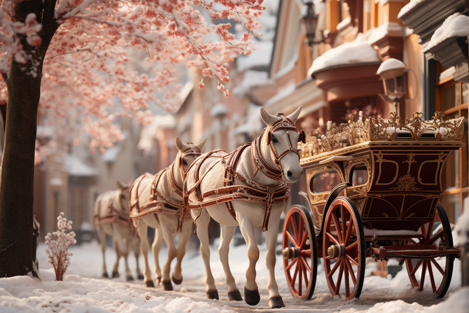 Regal Carriage Ride through Snowy Streets Backdrop BRP9-120