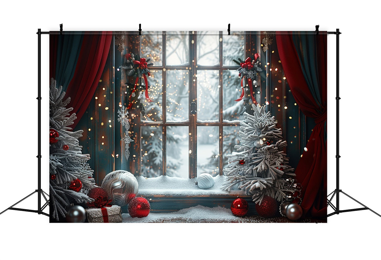 Red and Green Decor Frosty Window Christmas Backdrop BRP9-121