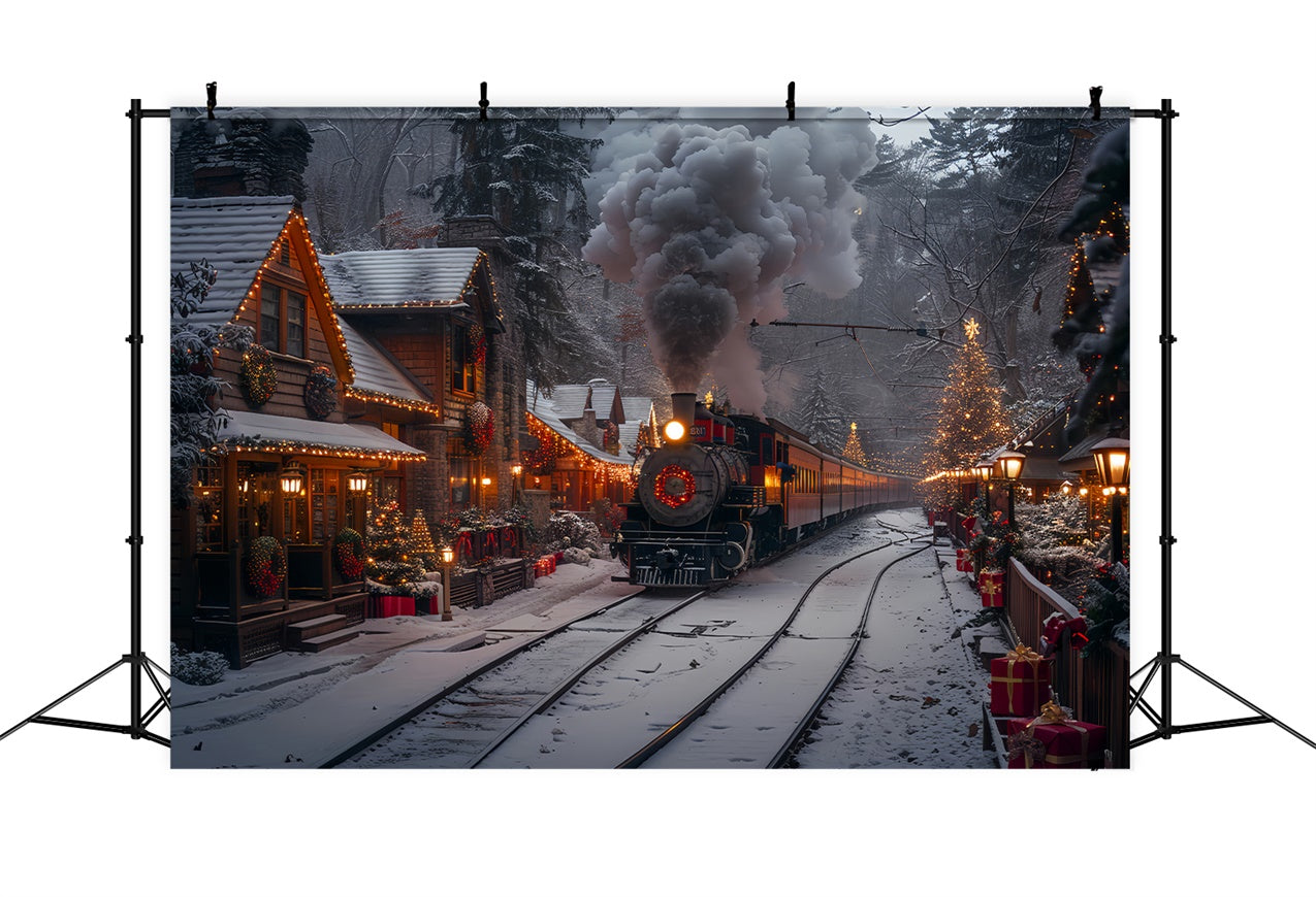 Christmas Steam Train Decorated Village Winter Backdrop BRP9-122