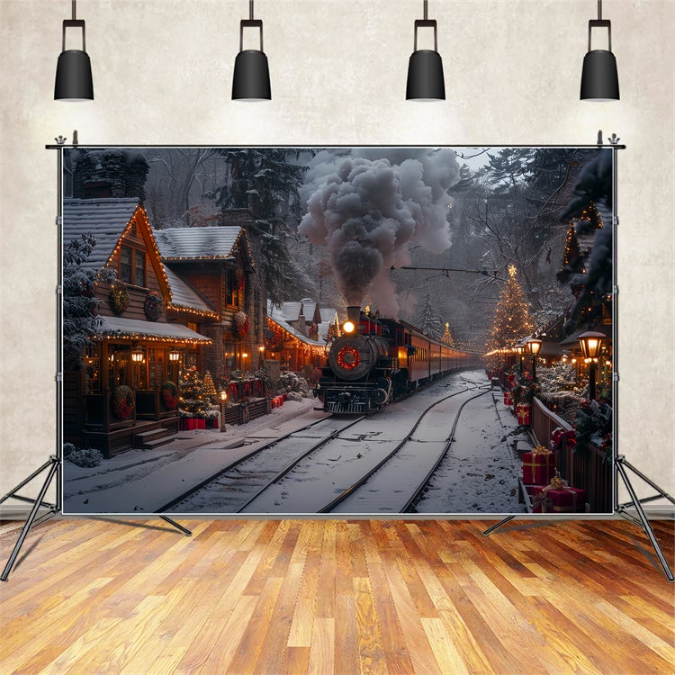 Christmas Steam Train Decorated Village Winter Backdrop BRP9-122