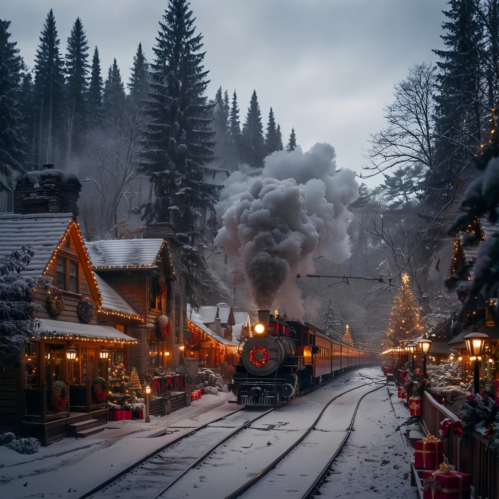 Christmas Steam Train Decorated Village Winter Backdrop BRP9-122