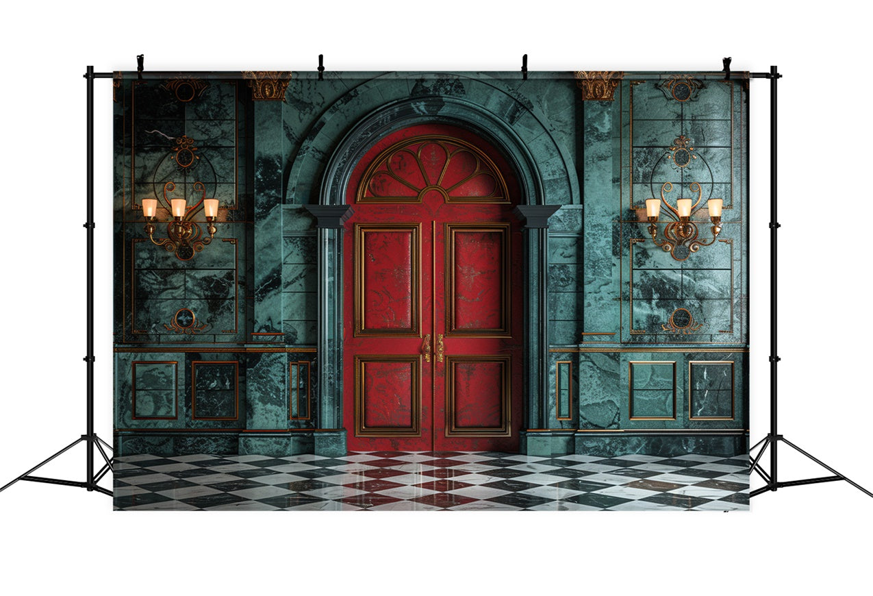 Royal Red Door and Opulent Marble Hallway Backdrop BRP9-123