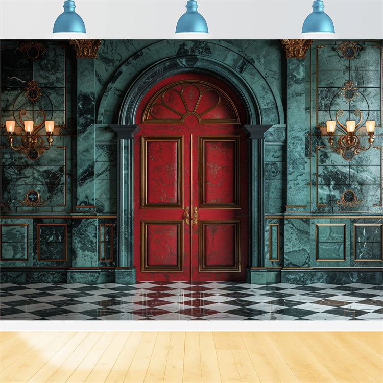 Royal Red Door and Opulent Marble Hallway Backdrop BRP9-123