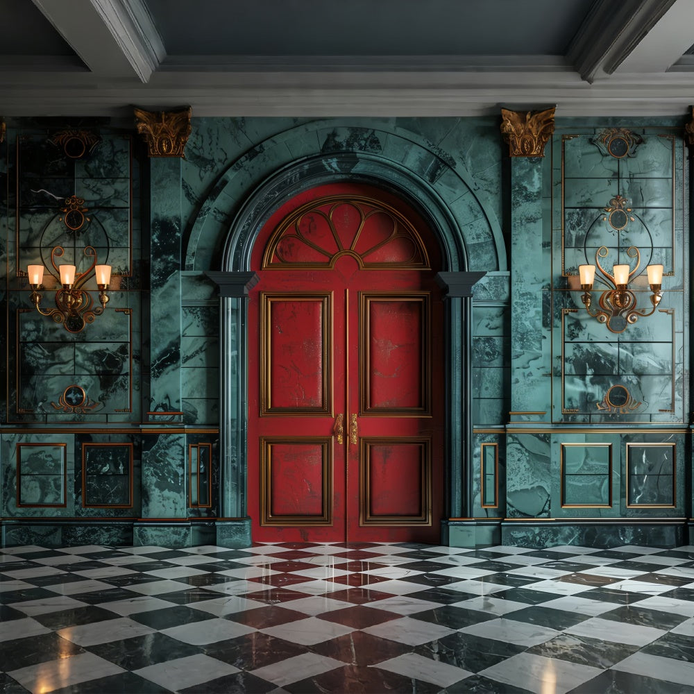 Royal Red Door and Opulent Marble Hallway Backdrop BRP9-123