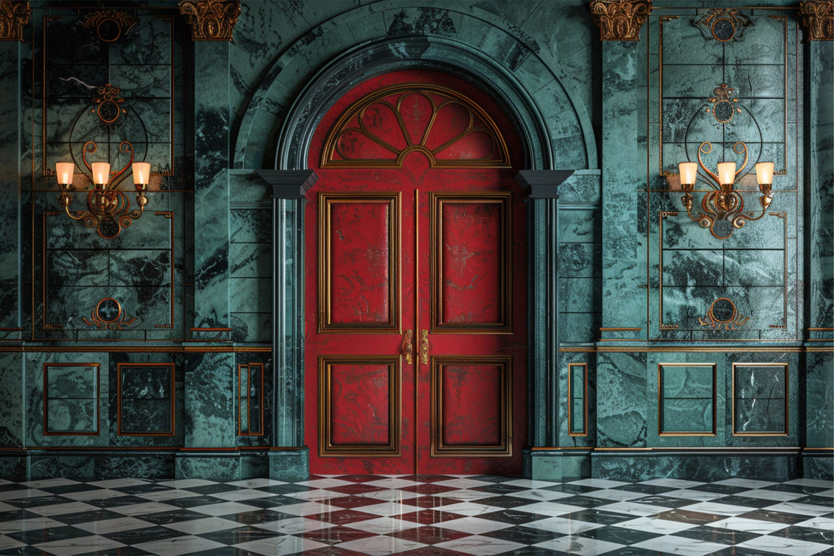 Royal Red Door and Opulent Marble Hallway Backdrop BRP9-123