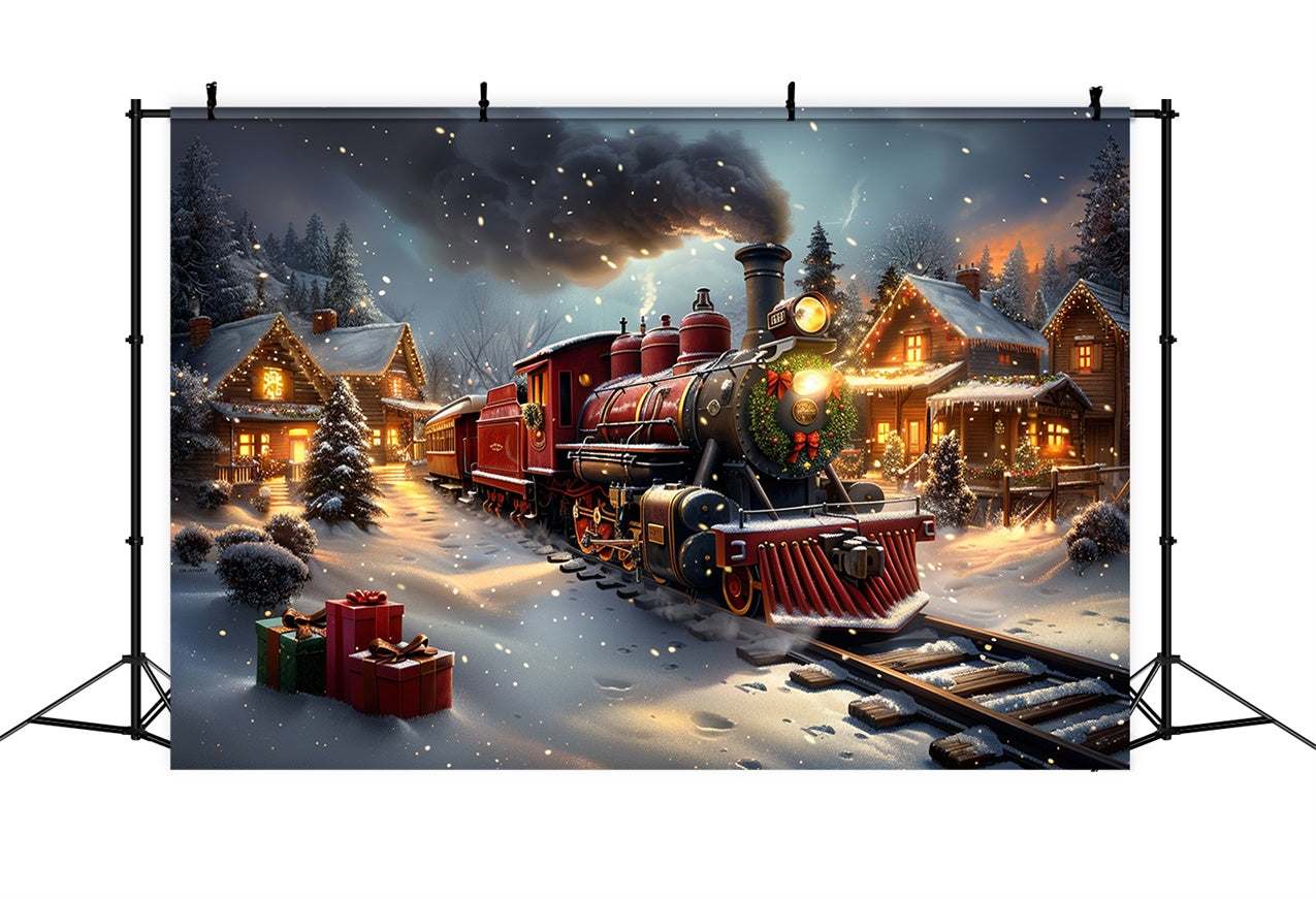 Classic Christmas Train and Snowy Cabin Backdrop BRP9-124