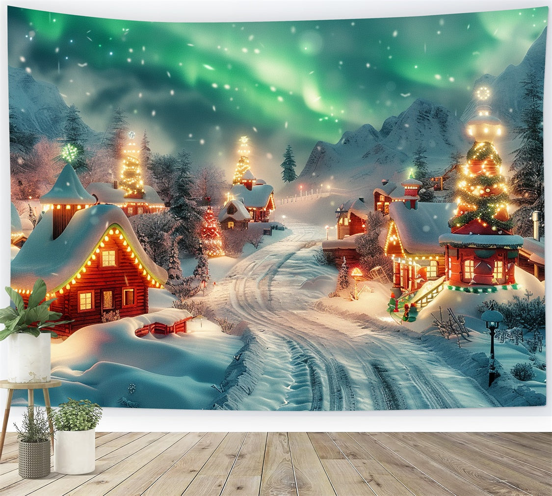 Aurora Filled Christmas Evening Village Backdrop BRP9-125