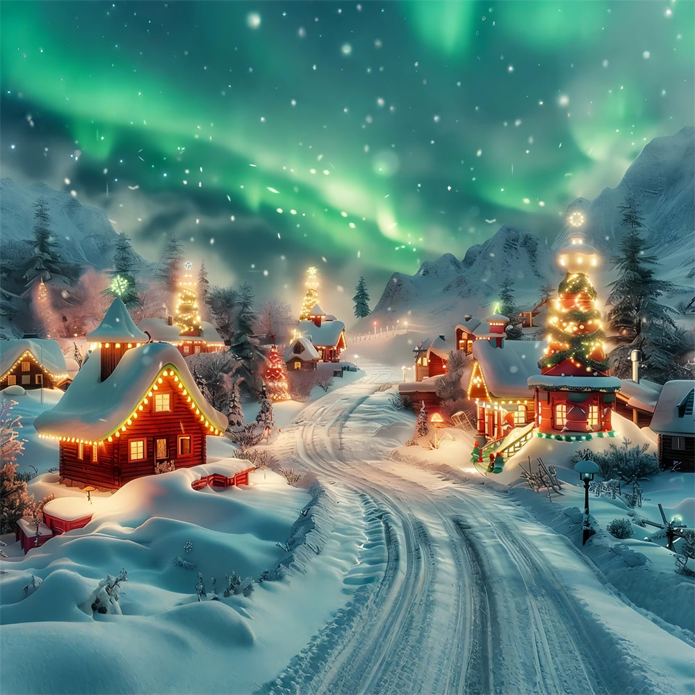 Aurora Filled Christmas Evening Village Backdrop BRP9-125