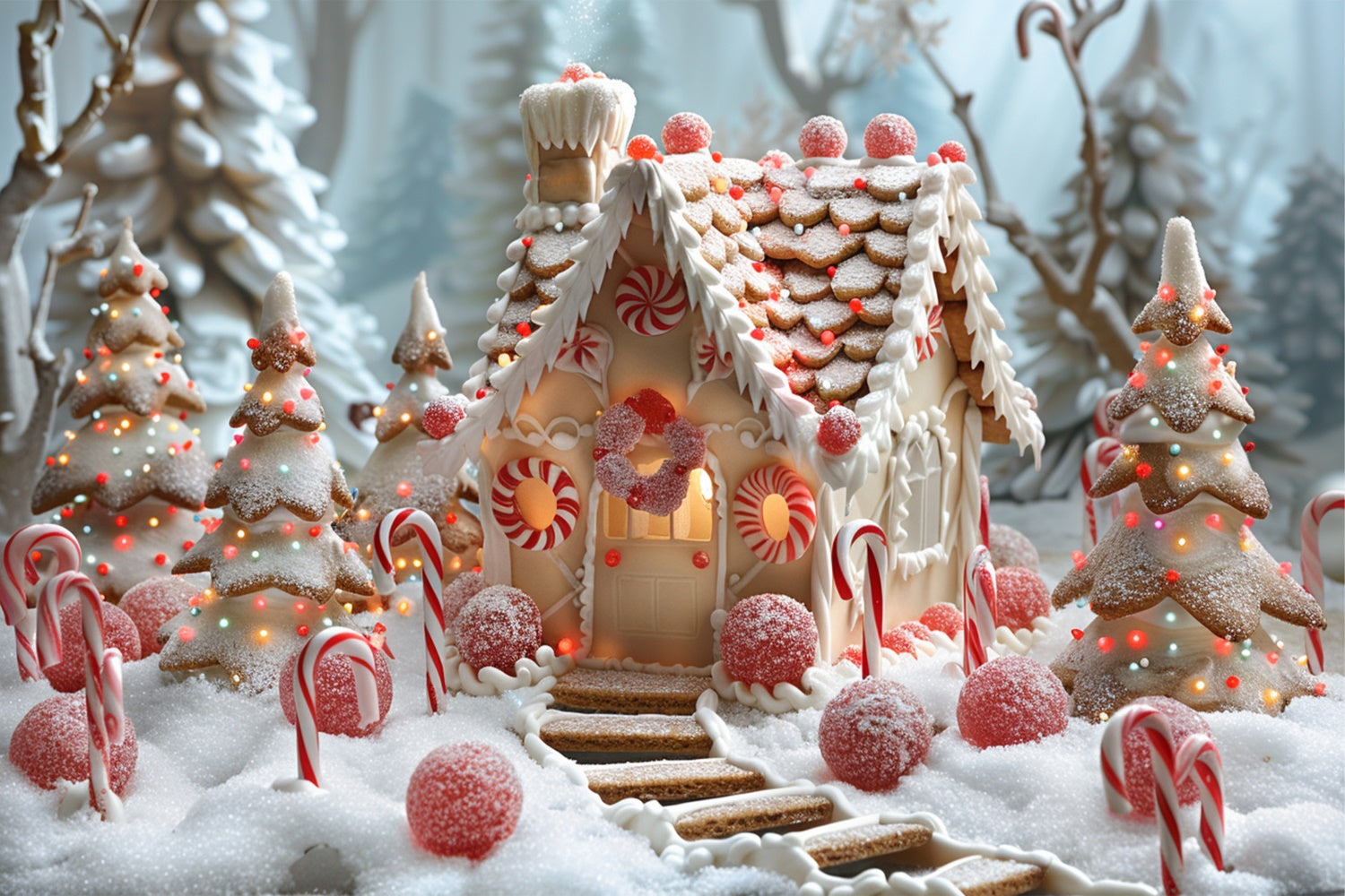 Sugary Snowy Candyland Christmas Village Backdrop BRP9-126