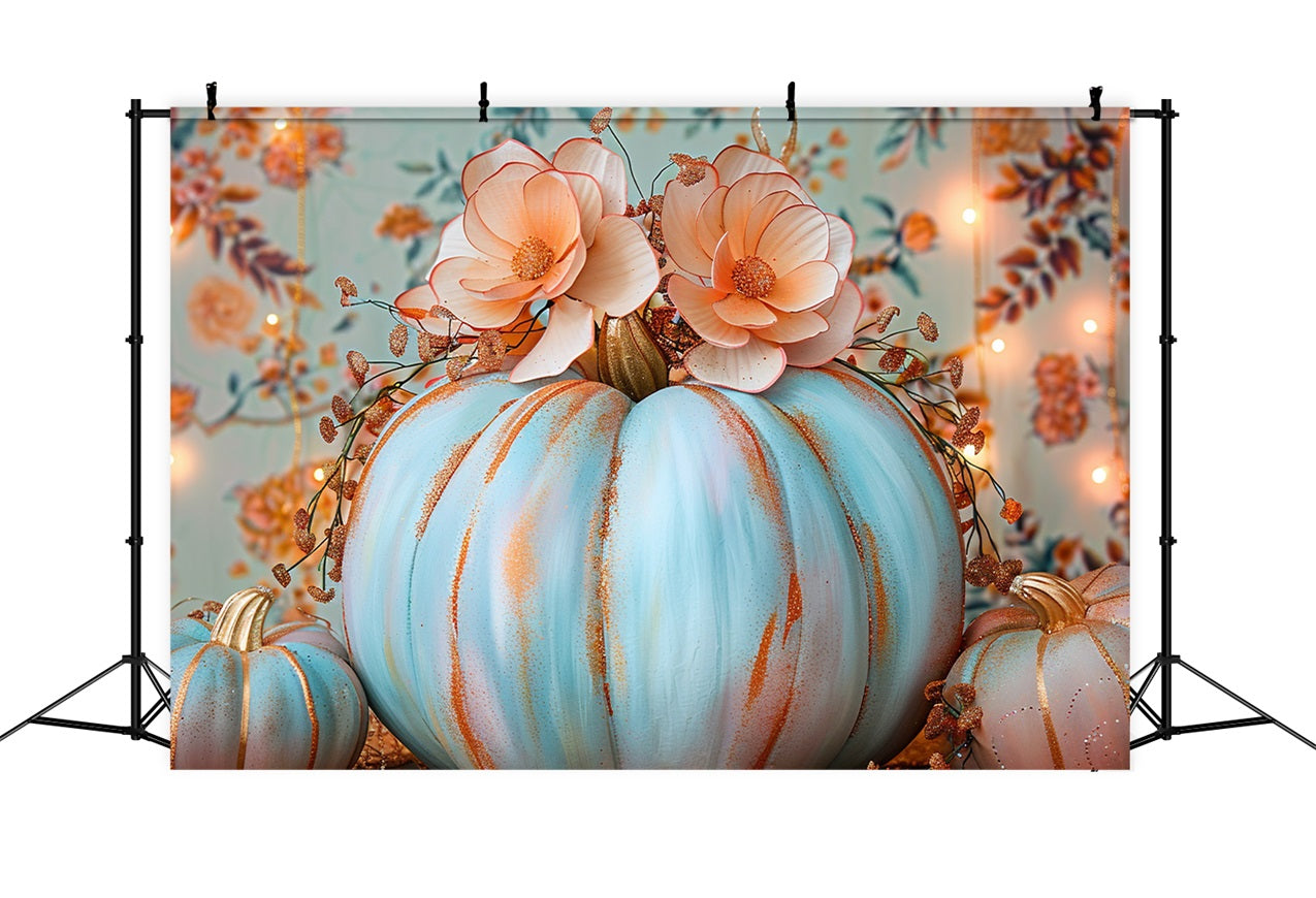 Floral Autumn Pastel Blue Pumpkin Backdrop BRP9-127