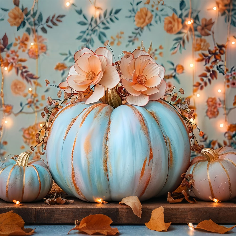 Floral Autumn Pastel Blue Pumpkin Backdrop BRP9-127