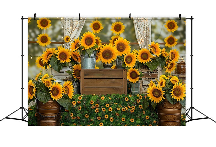 Rustic Wooden Crate Vibrant Sunflower Fall Backdrop BRP9-128