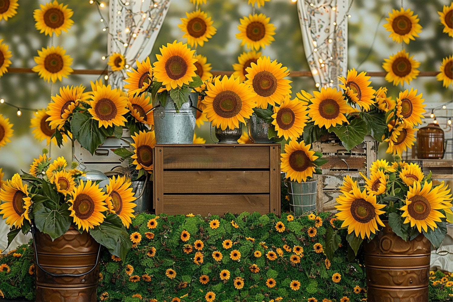 Rustic Wooden Crate Vibrant Sunflower Fall Backdrop BRP9-128