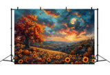 Autumn Tree Sunflowers Glowing Sky Backdrop BRP9-135