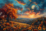 Autumn Tree Sunflowers Glowing Sky Backdrop BRP9-135