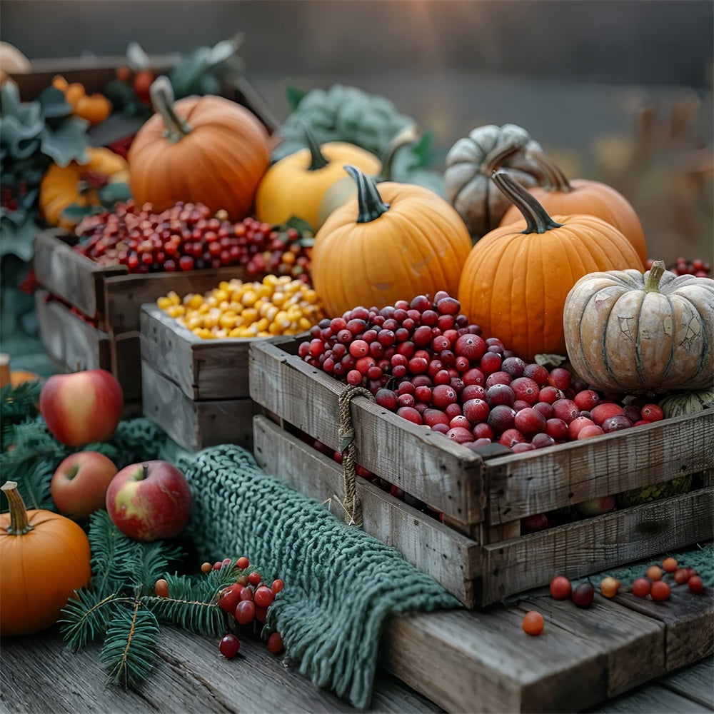 Harvest Wooden Crates Pumpkins Fruit Backdrop BRP9-136