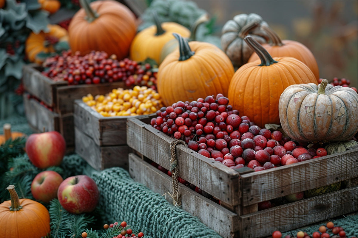 Harvest Wooden Crates Pumpkins Fruit Backdrop BRP9-136