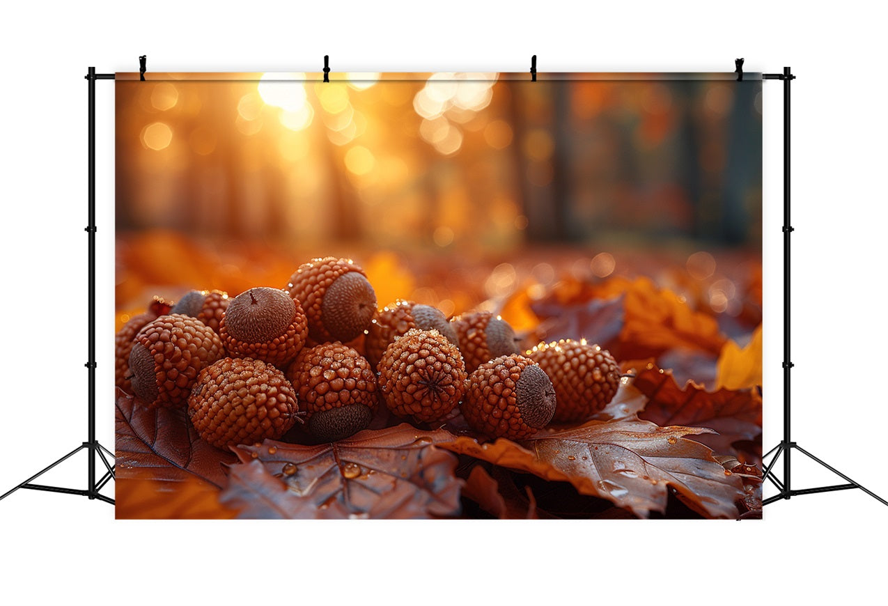 Dewy Acorns Resting Autumn Leaves Backdrop BRP9-138