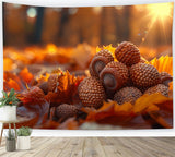 Sunlit Acorns Golden Autumn Leaf Pile Backdrop BRP9-139