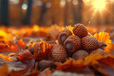 Sunlit Acorns Golden Autumn Leaf Pile Backdrop BRP9-139