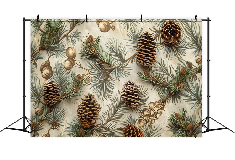 Pine Cones Resting Evergreen Branches Fall Backdrop BRP9-142