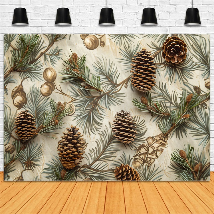 Pine Cones Resting Evergreen Branches Fall Backdrop BRP9-142