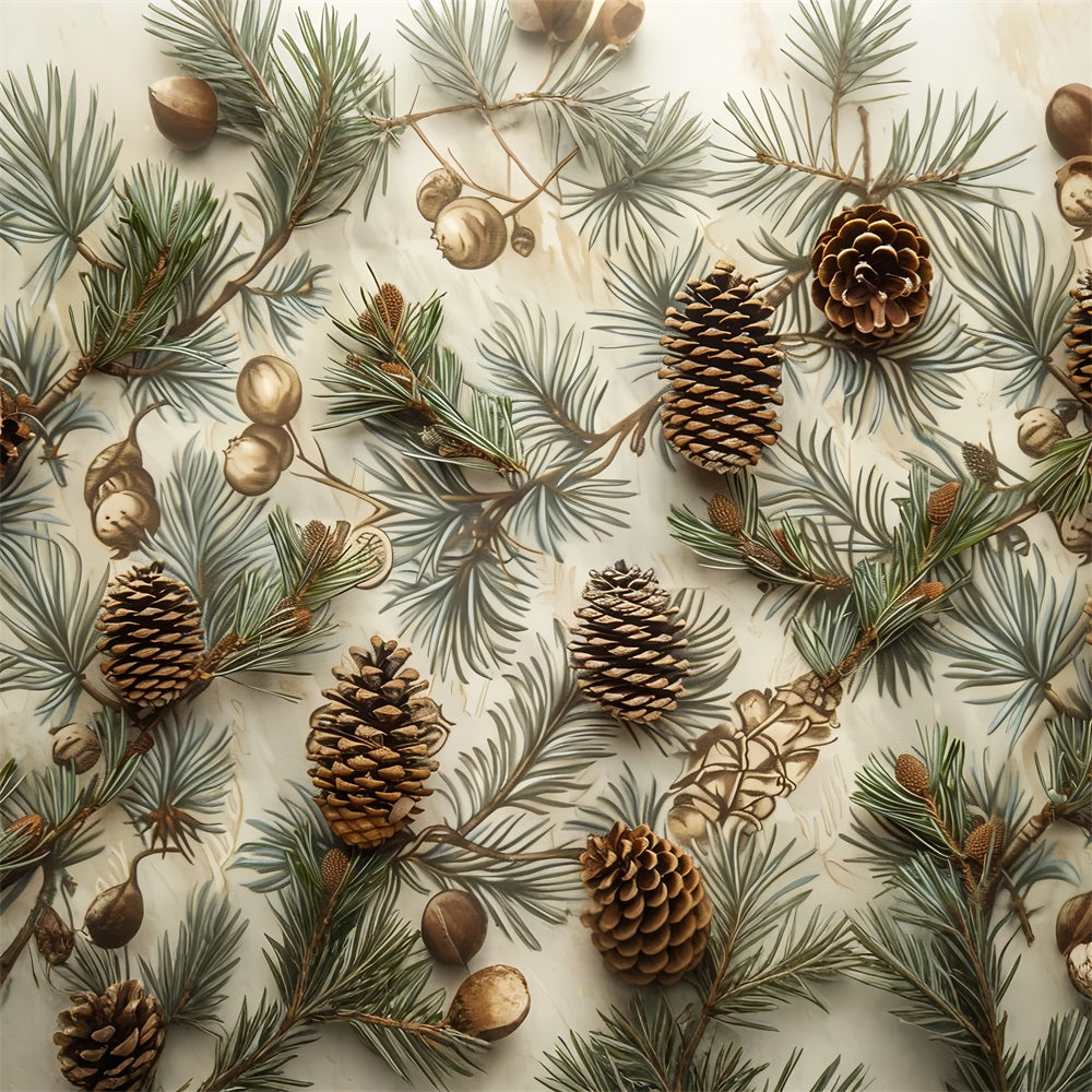 Pine Cones Resting Evergreen Branches Fall Backdrop BRP9-142