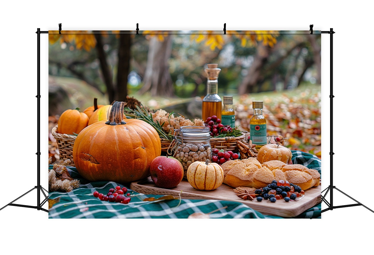 Warm Autumn Picnic Pumpkins Seasonal Delights Backdrop BRP9-144