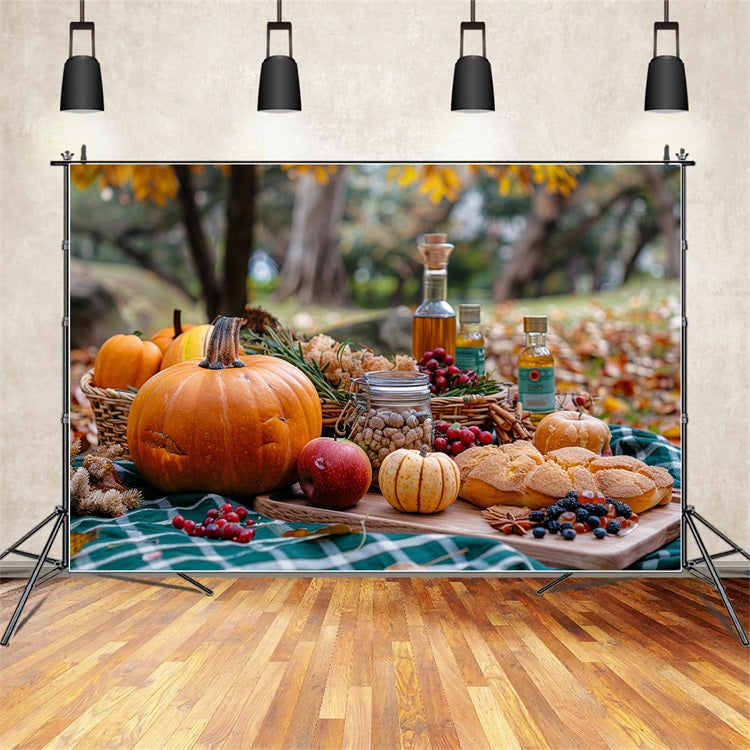 Warm Autumn Picnic Pumpkins Seasonal Delights Backdrop BRP9-144