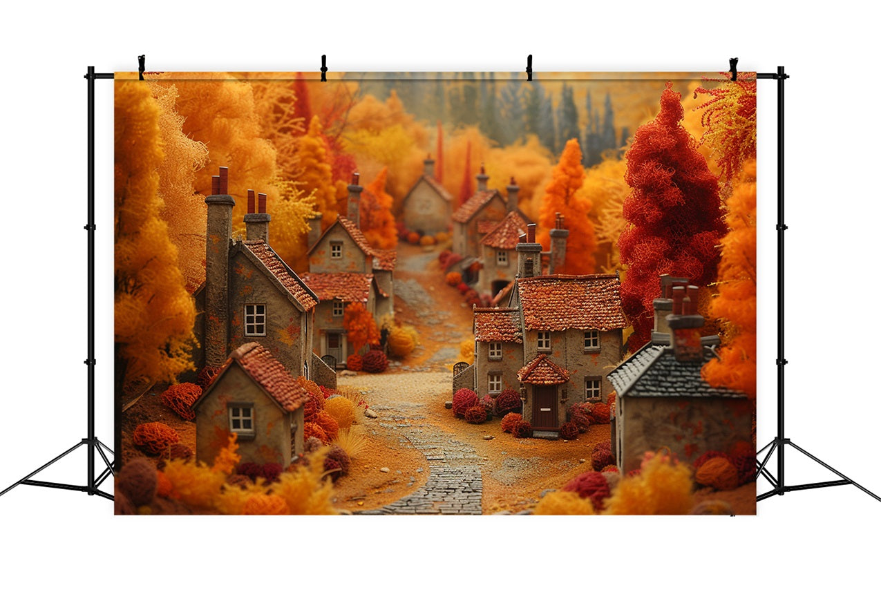 Storybook Fall Village Warm Orange Trees Backdrop BRP9-149