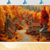 Storybook Fall Village Warm Orange Trees Backdrop BRP9-149