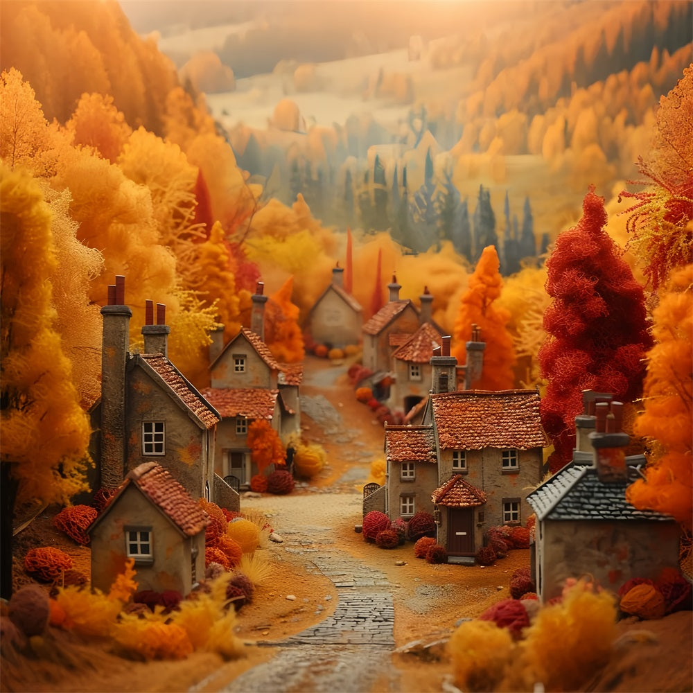 Storybook Fall Village Warm Orange Trees Backdrop BRP9-149