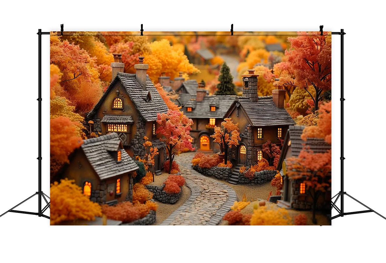 Fall Village Glowing Cottage Windows Backdrop BRP9-151