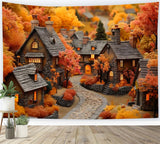 Fall Village Glowing Cottage Windows Backdrop BRP9-151